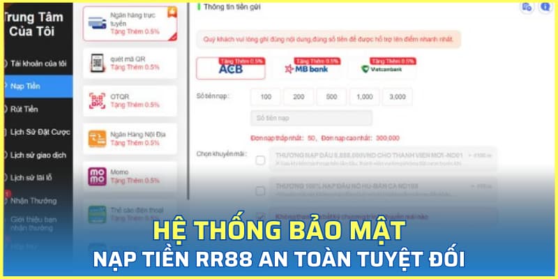Hệ thống bảo mật nạp tiền RR88 an toàn tuyệt đối